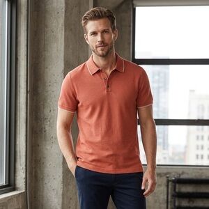 👔 Banana Republic Luxury Touch Polo Shirt - Coral Orange - Size L